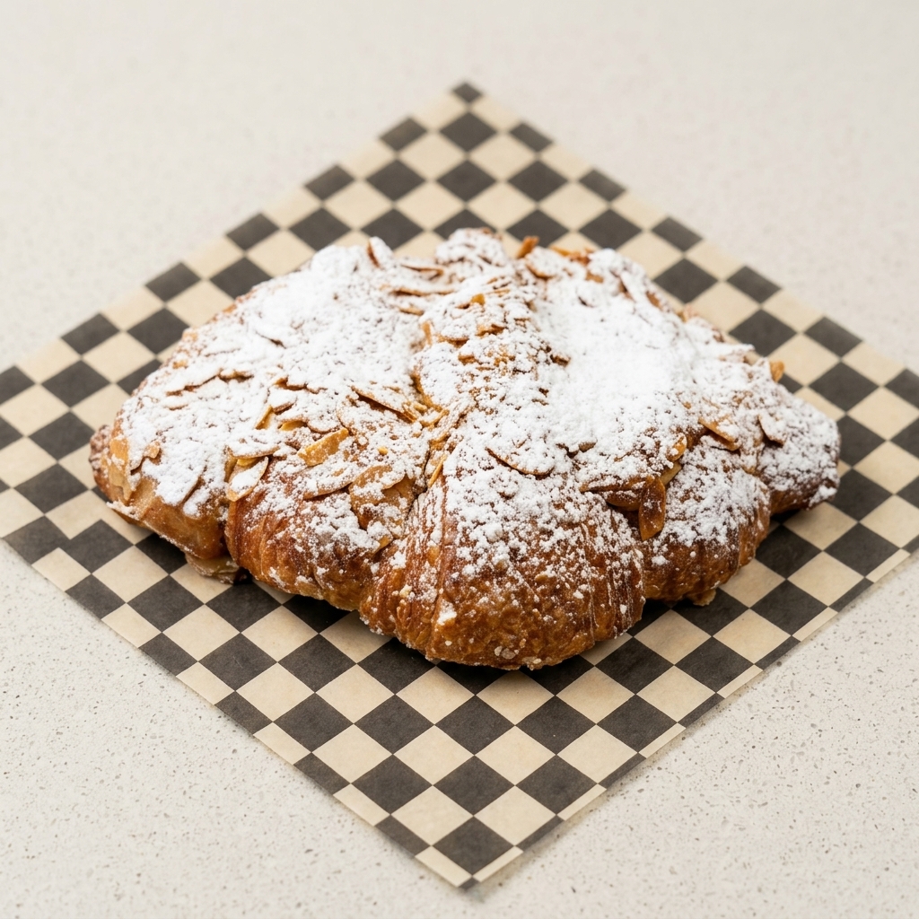 Almond croissant dusted with powdered sugar