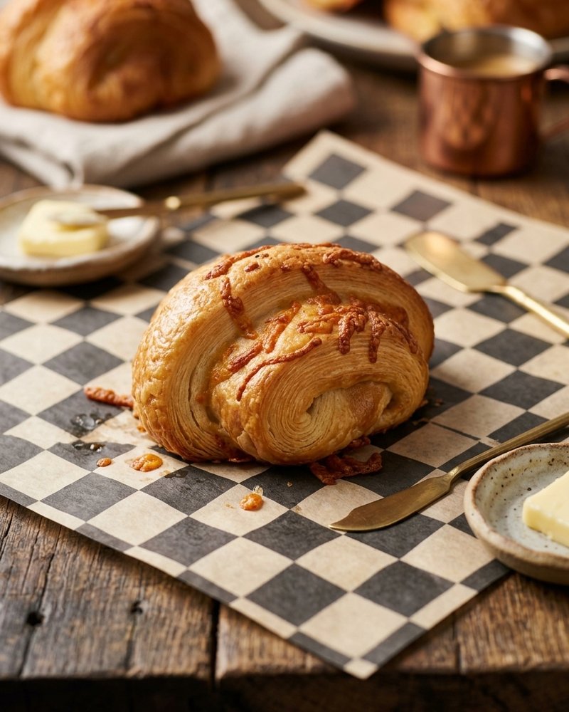 Savory cheese croissant with melted golden topping